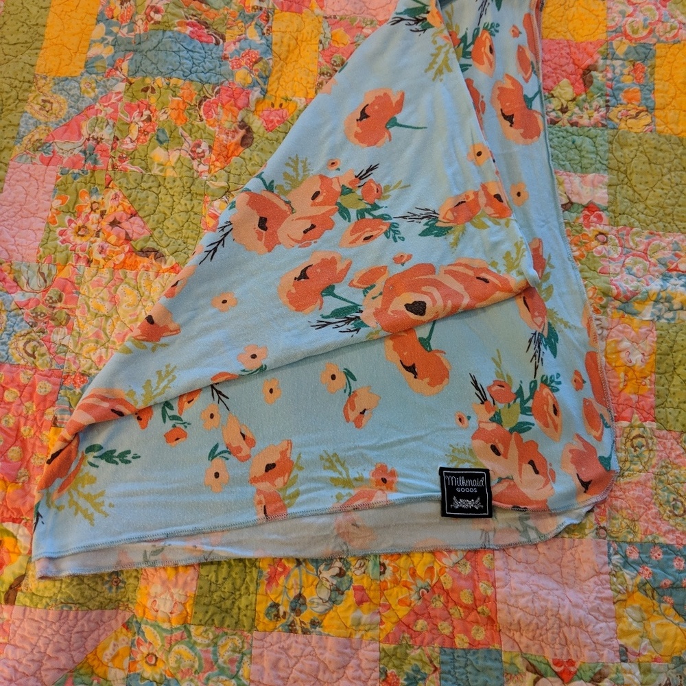Milkmaid goods coral poppy swaddle blanket